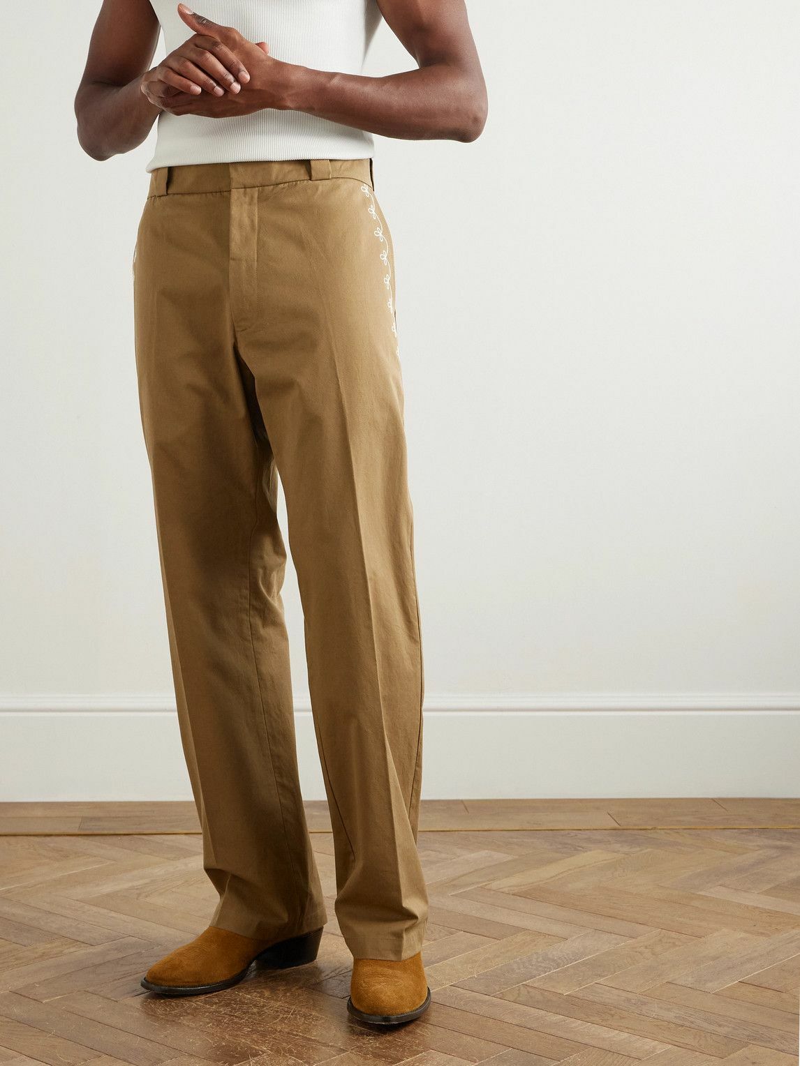 Cherry Los Angeles - Charro Straight-Leg Embroidered Cotton-Twill Trousers - Brown