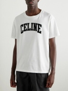 CELINE - Logo-Flocked Cotton-Jersey T-Shirt - Neutrals