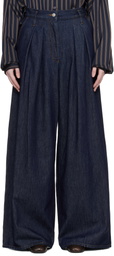 Dries Van Noten Indigo Wide Pleated Jeans