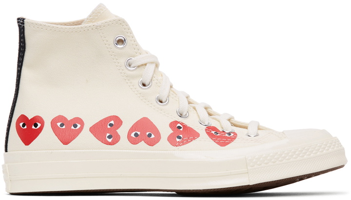 Photo: COMME des GARÇONS PLAY Off-White Converse Edition Multiple Hearts Chuck 70 High Sneakers