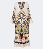 La DoubleJ Twin Flame printed silk twill midi dress