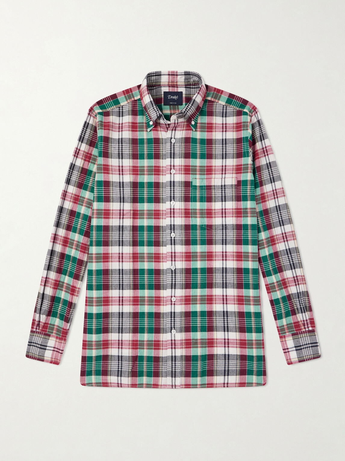 Drake's - Button-Down Collar Checked Cotton Shirt - Multi