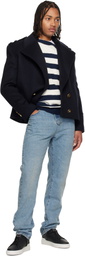 Balmain Navy Cropped Wool Reefer Jacket