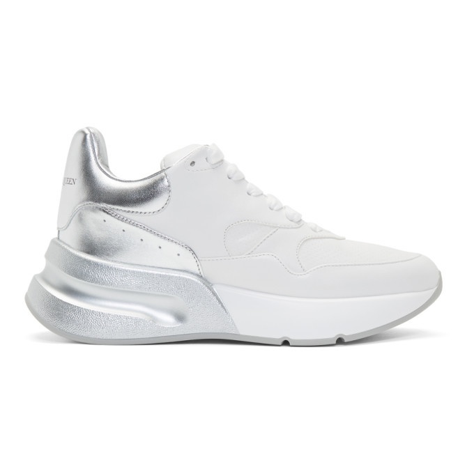 Photo: Alexander McQueen White and Silver Oversized Runner Sneakers