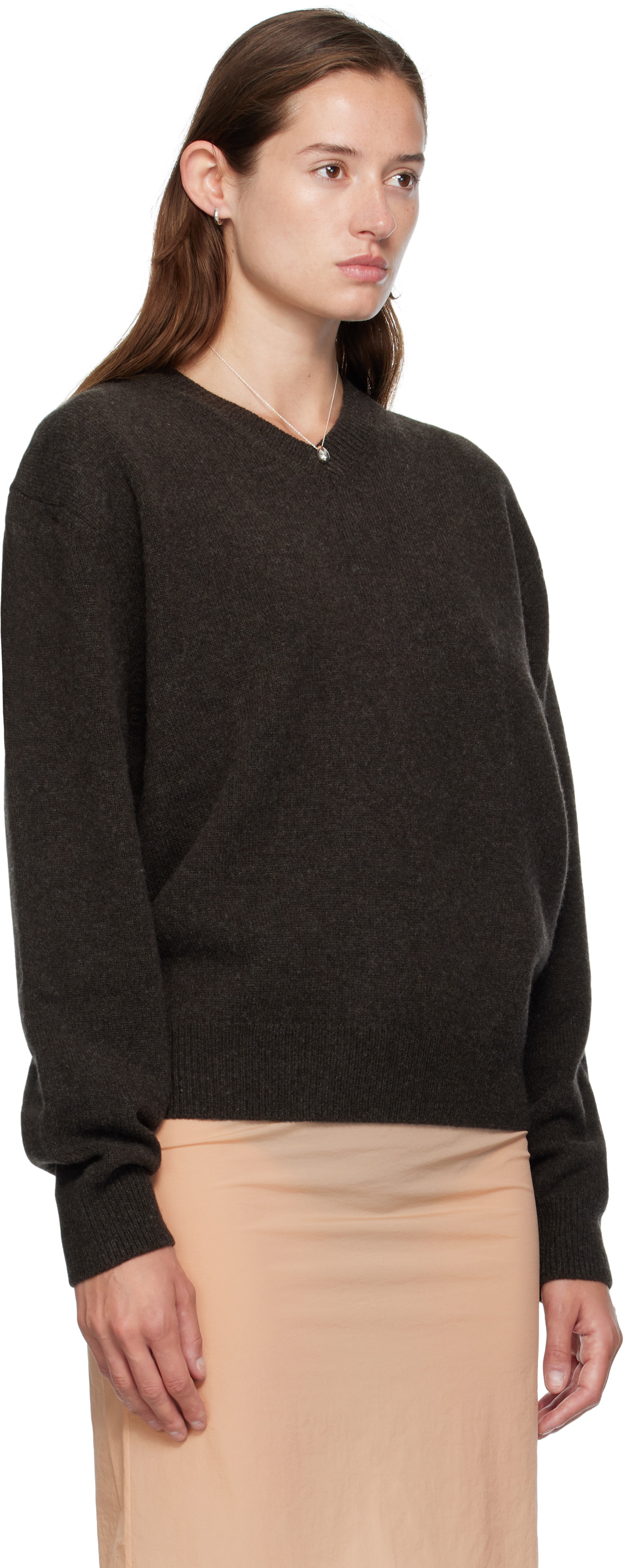 COOR Brown Wool V-Neck Sweater