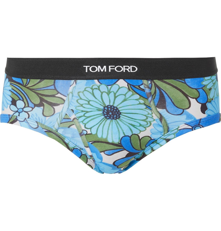 Photo: TOM FORD - Floral-Print Stretch-Cotton Jersey Briefs - Blue