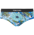 TOM FORD - Floral-Print Stretch-Cotton Jersey Briefs - Blue