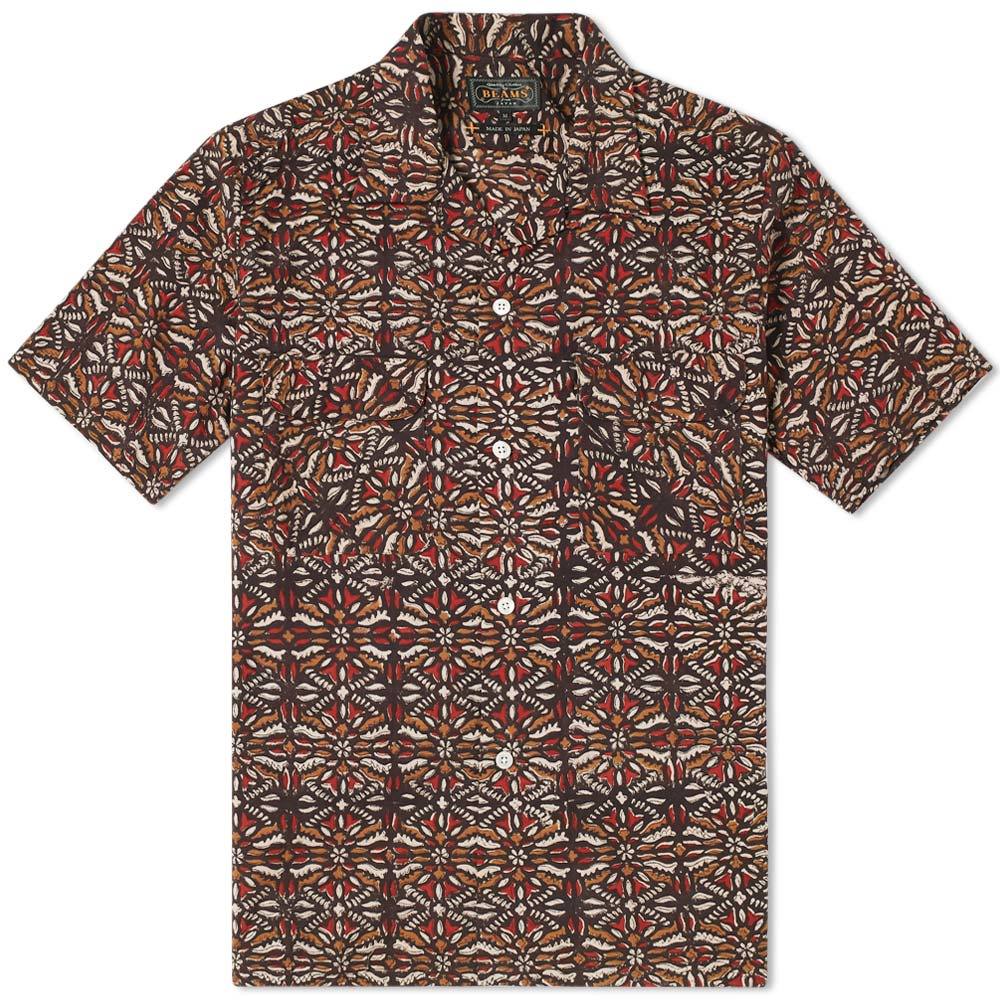 Beams Plus Short Sleeve Open Collar Indian Block Print Shirt Brown ...