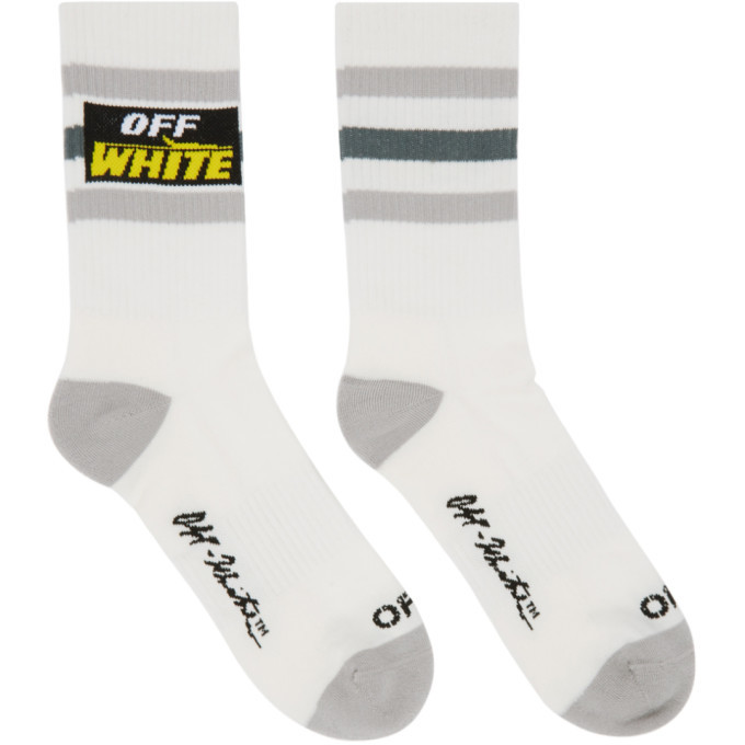 Off-White White and Yellow Label Sport Socks Off-White