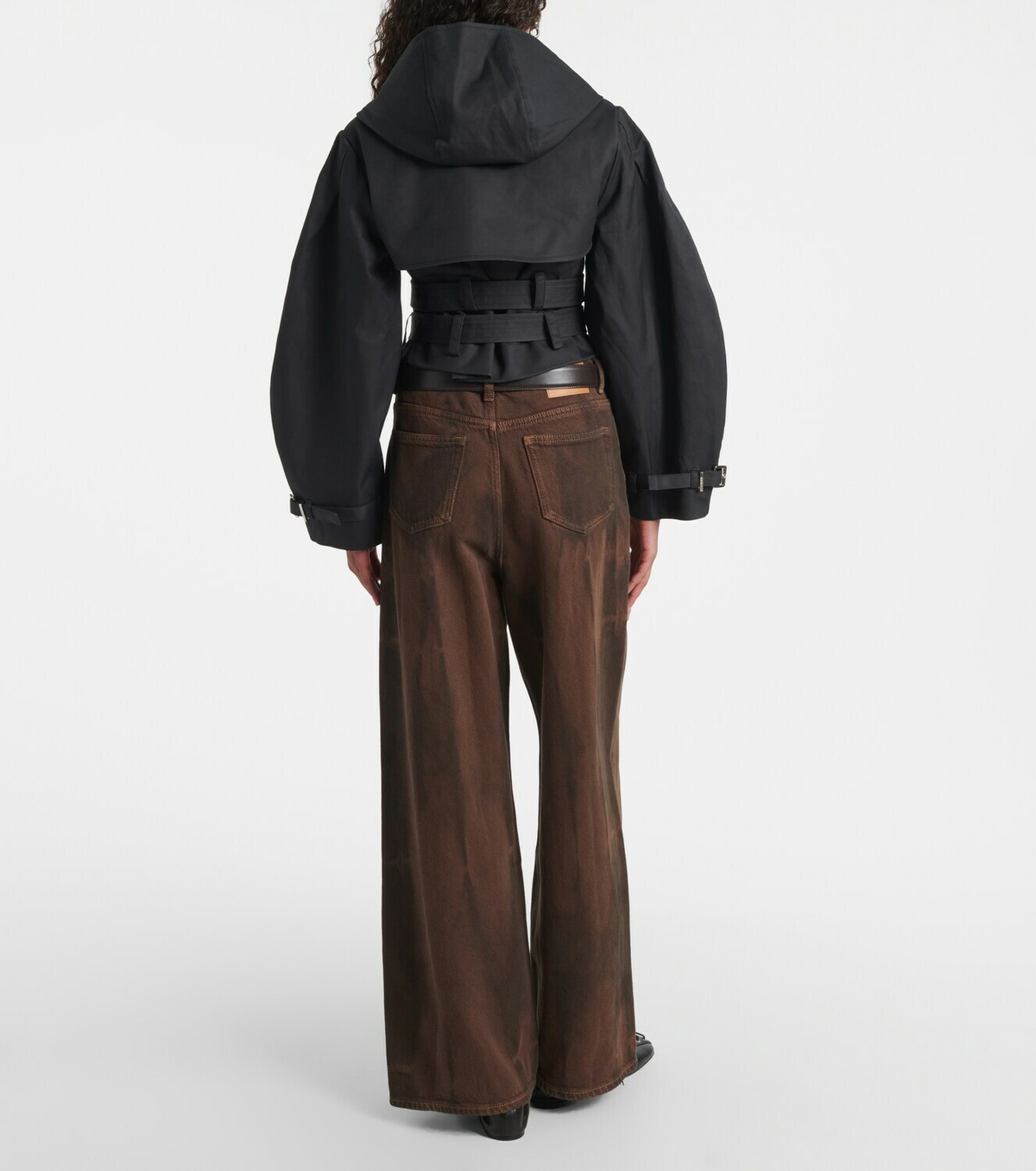 Ganni Belted cropped cotton jacket