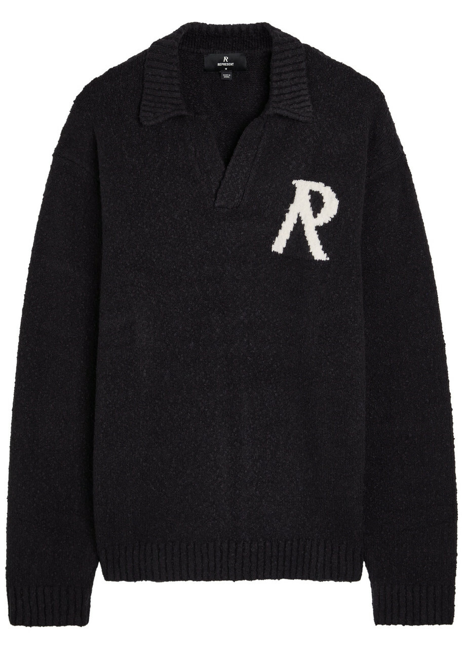 Represent Boucle Knit Cotton-blend Polo Jumper Black