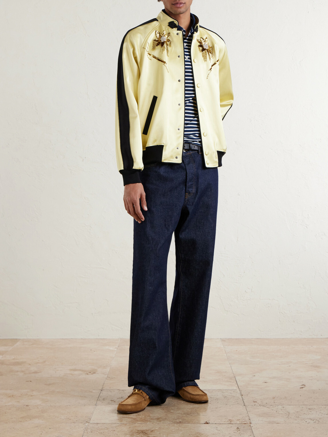 Valentino Garavani - Embellished Satin Bomber Jacket - Yellow