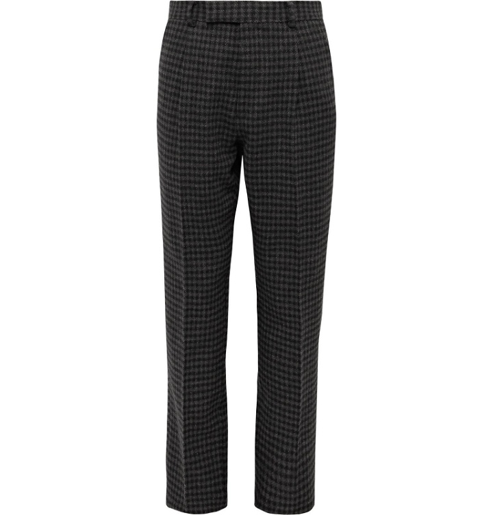 Photo: Wacko Maria - Grey Tapered Houndstooth Pleated Wool-Blend Trousers - Gray