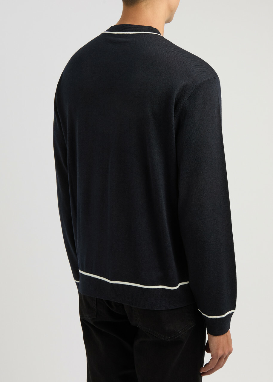 Emporio Armani Logo-intarsia Wool Jumper Navy