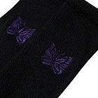 Needles Men's Butterfly Wool Pile Socks in Black