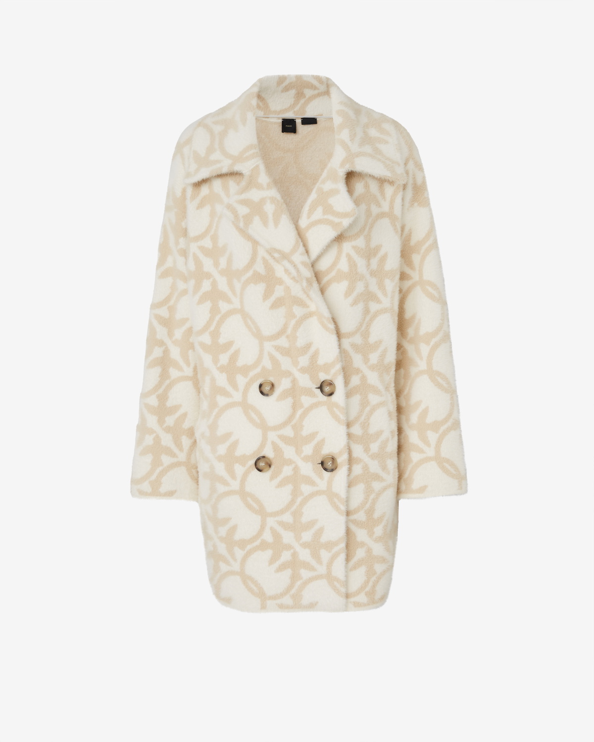 Pinko Short Faux Fur Coat With Logo Cream/Beige