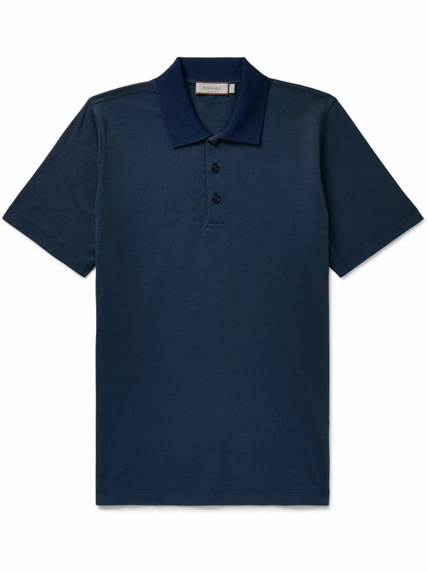 Photo: Canali - Slim-Fit Cotton-Piqué Polo Shirt - Blue
