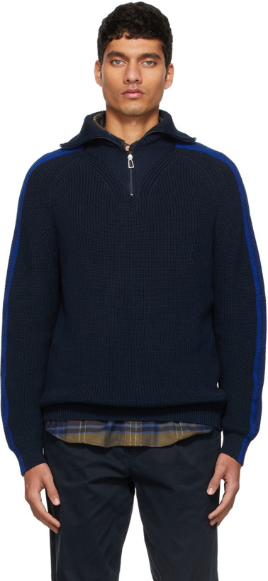 Photo: PS by Paul Smith Navy Ribbed Funnel Turtleneck