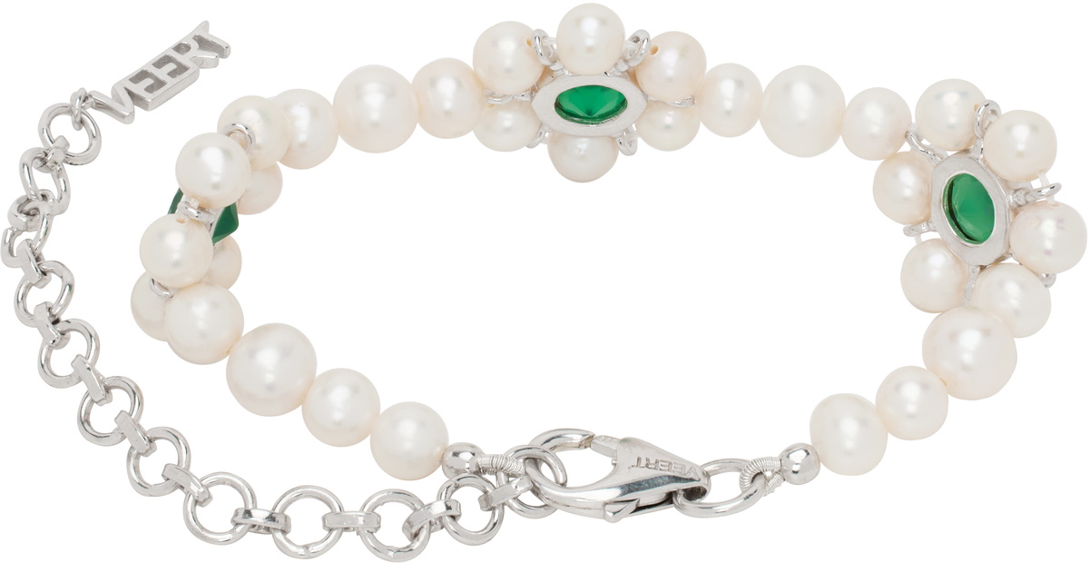VEERT White Gold 'The Trio Flower Pearl' Bracelet