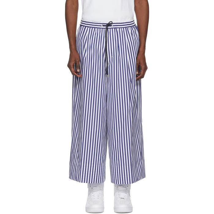 Photo: Juun.J Navy and White Striped Wide-Leg Trousers