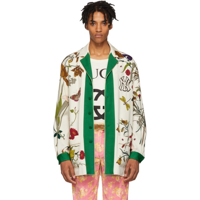 Photo: Gucci White New York Yankees Edition Floral Gothic Print Shirt
