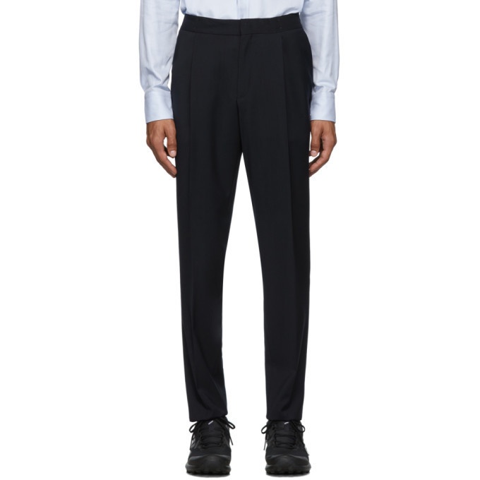 Photo: Z Zegna Navy Formal Banded Drawstring Trousers
