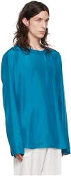 Ermenegildo Zegna Couture Blue Silk Long Sleeve T-Shirt