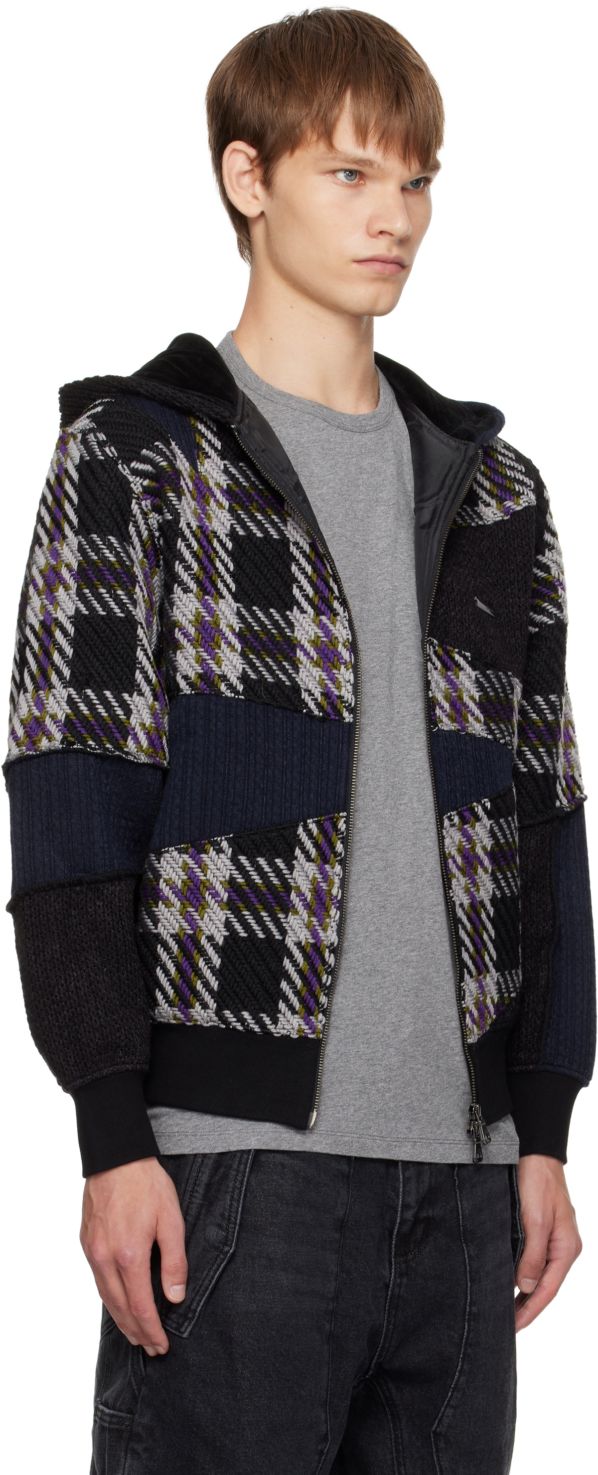 Andersson Bell Black Patchwork Zip-Up Hoodie