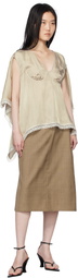 Pushbutton Beige Bra Point Square Blouse