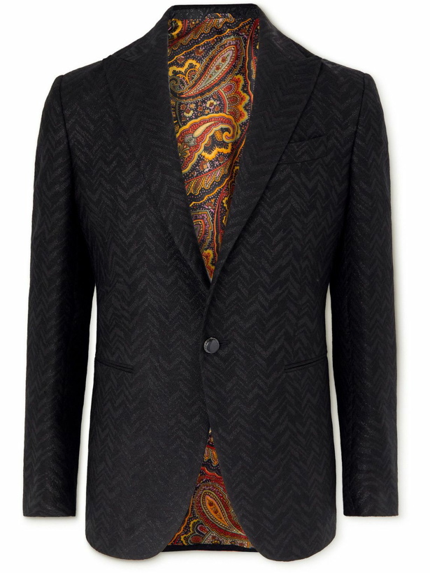 Photo: Etro - Metallic Virgin Wool-Blend Twill Tuxedo Jacket - Black