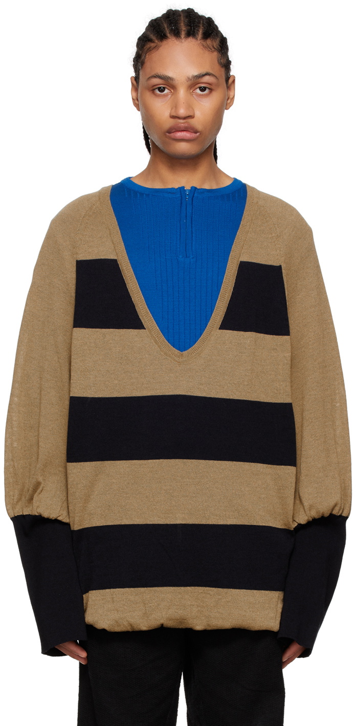 Kiko Kostadinov Navy & Beige Virgin Wool Sweater Kiko Kostadinov