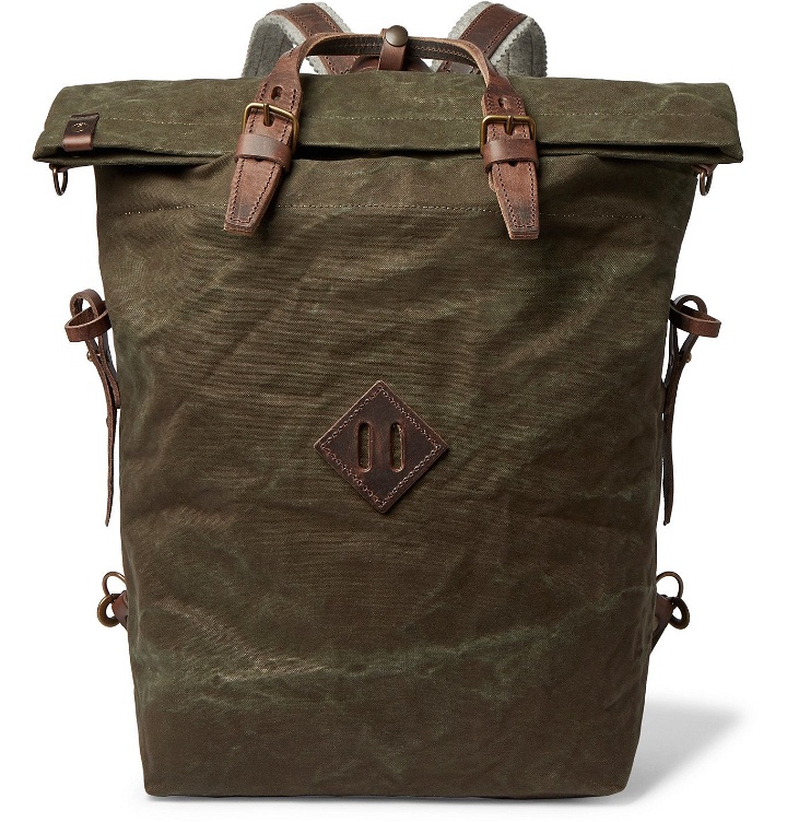 Photo: Bleu de Chauffe - Woody Leather-Trimmed Waxed Cotton-Canvas Backpack - Green
