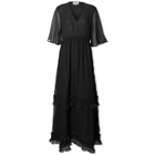 GANNI Women's Pleated Georgette V-neck Maxi Dress in Black