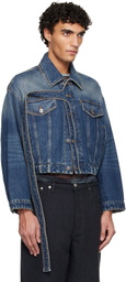 Jean Paul Gaultier Blue Oversized Strap Denim Jacket