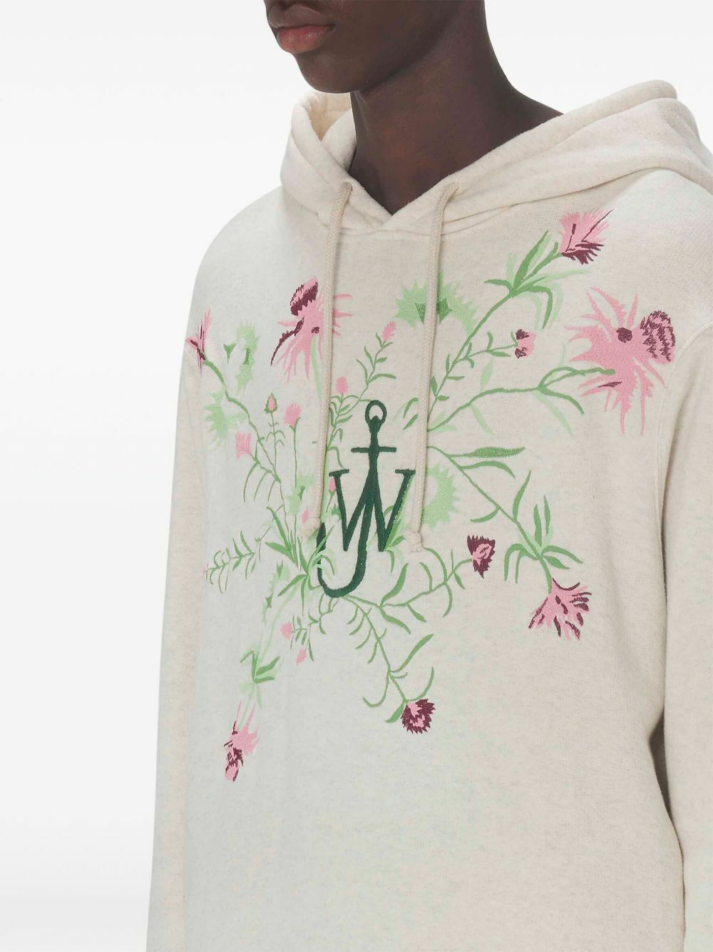 JW Anderson Neutral Floral-Embroidered Cotton Hoodie JW Anderson