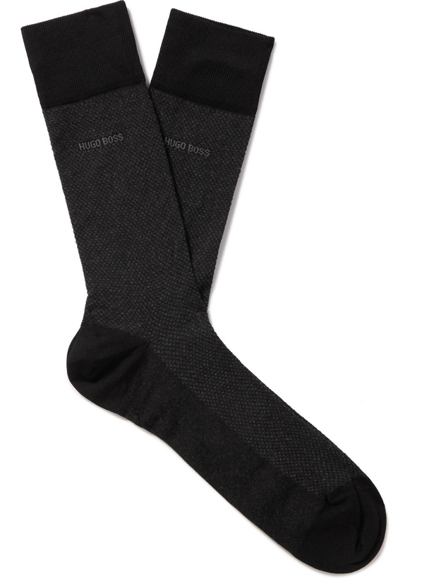 Photo: HUGO BOSS - Stretch Cotton-Blend Socks - Black