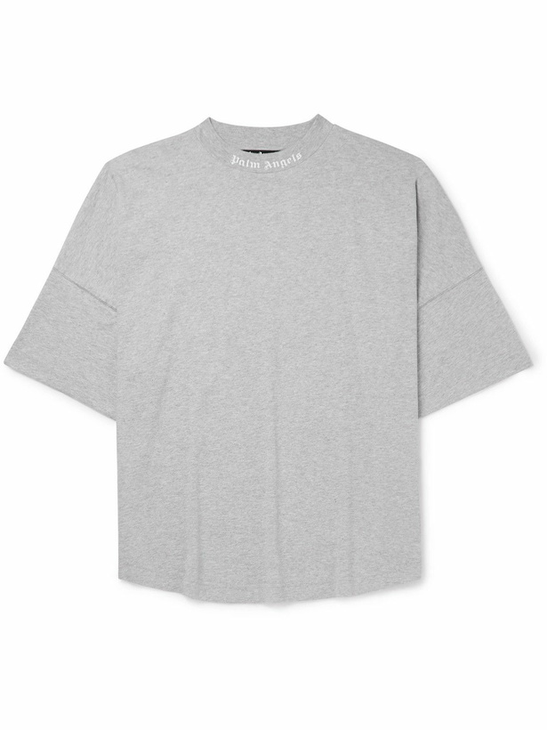 Photo: Palm Angels - Logo-Print Cotton-Jersey T-Shirt - Gray