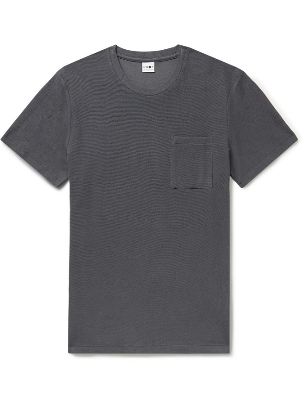 Photo: NN07 - Clive Waffle-Knit Cotton and Modal-Blend T-Shirt - Gray