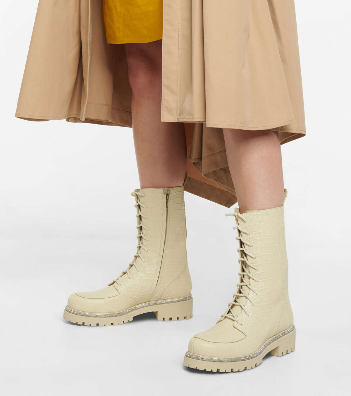 Rene Caovilla Croc-effect leather combat boots