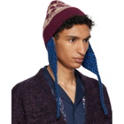 Dries Van Noten Burgundy & Blue Jacquard Wool Beanie