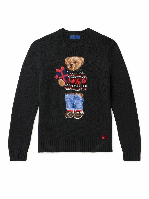 Photo: Polo Ralph Lauren - Embroidered Intarsia Cotton and Cashmere-Blend Sweater - Black