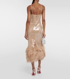 David Koma Sequined feather-trimmed midi dress