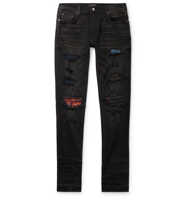 Photo: AMIRI - MX1 Skinny-Fit Panelled Distressed Stretch-Denim Jeans - Black