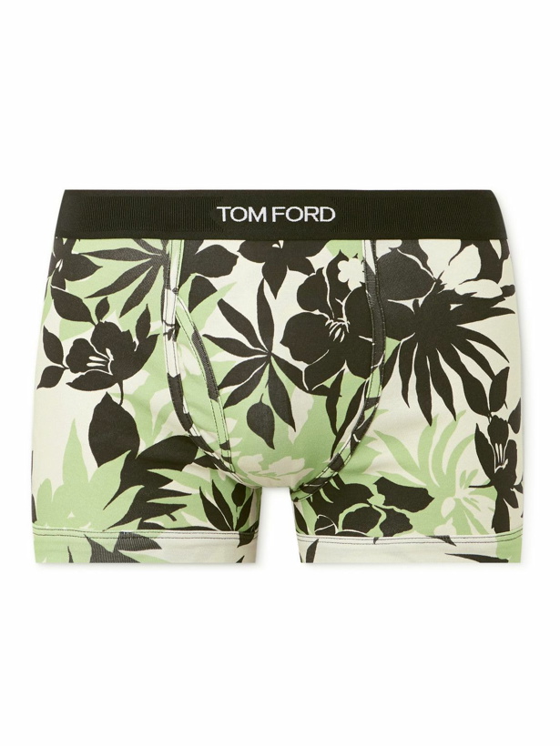 Photo: TOM FORD - Floral-Print Stretch-Cotton Boxer Briefs - Green
