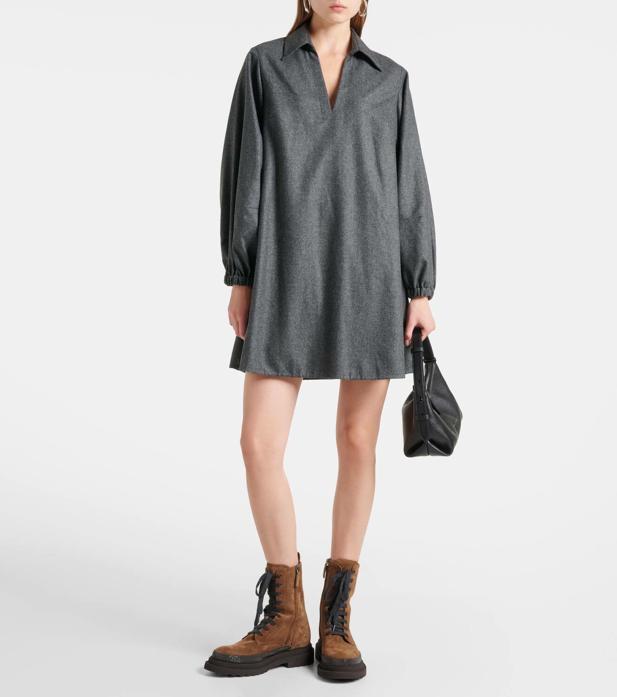 Brunello Cucinelli Balloon-sleeve flannel minidress