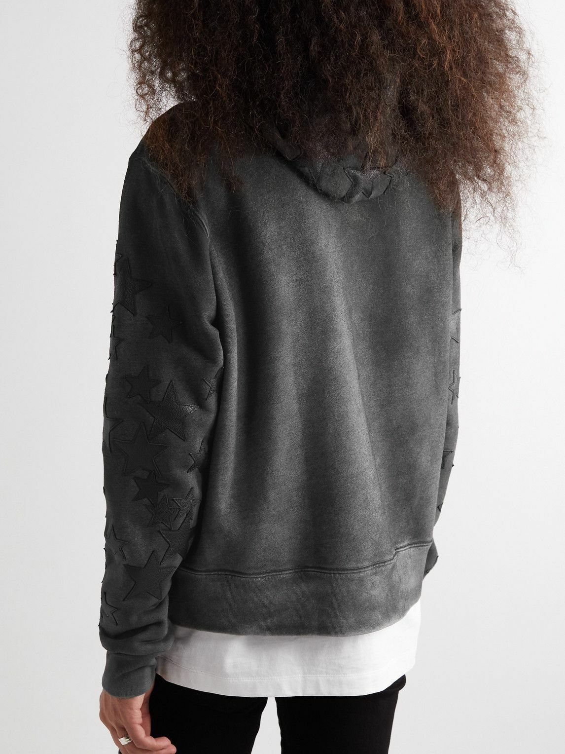 AMIRI - Pigment Spray Star Leather-Trimmed Cotton-Jersey Hoodie