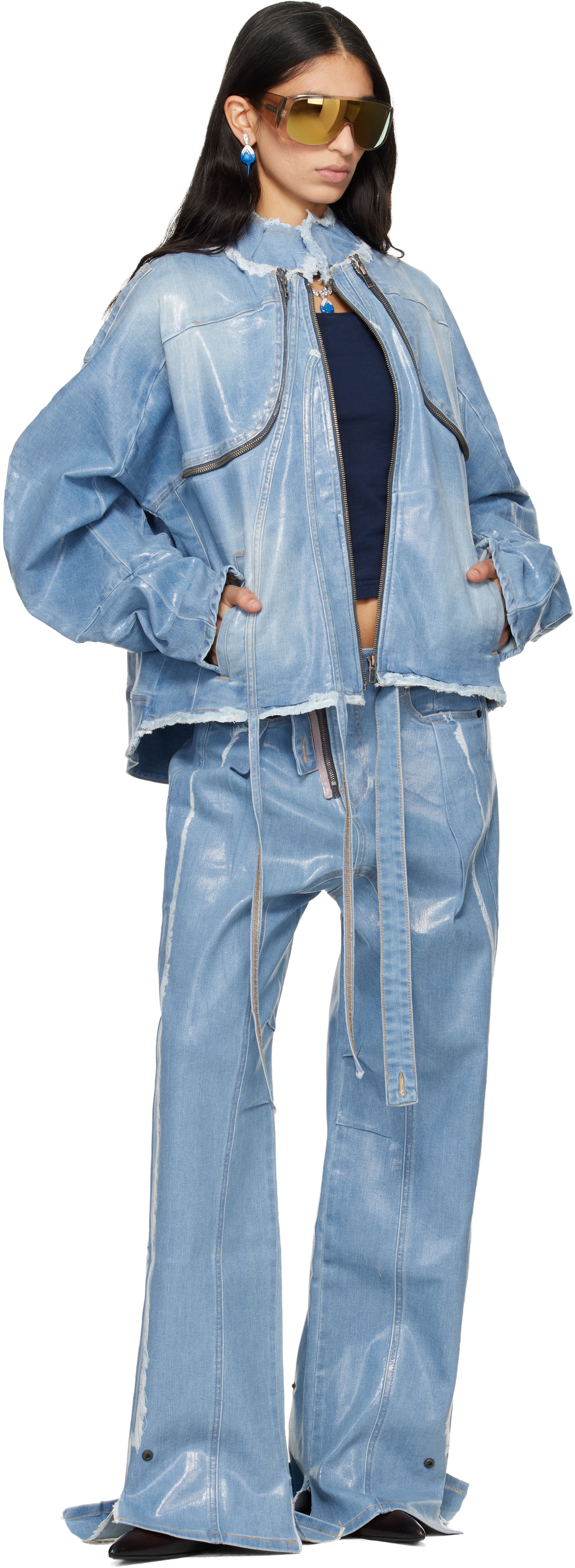 Ottolinger Blue Glazed Denim Zip Jacket
