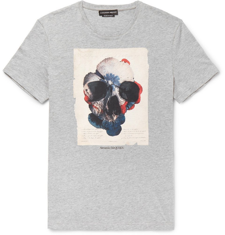 Photo: Alexander McQueen - Slim-Fit Printed Mélange Cotton-Jersey T-Shirt - Gray