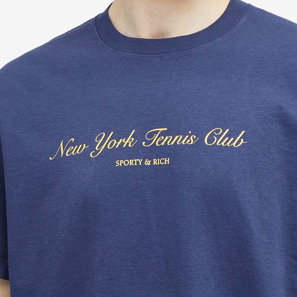 Sporty & Rich Men's NY Tennis Club T-Shirt in Navy/Gold