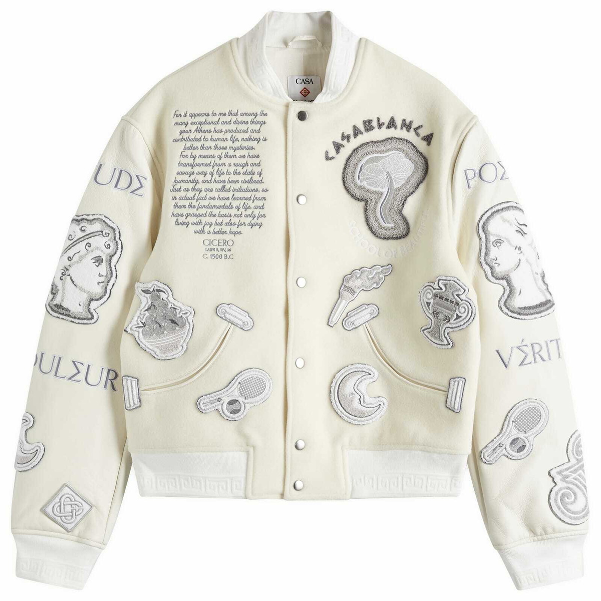 Casablanca Men's Chenille Embroidered Varsity Jacket in Off White